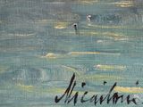 an image of a painting of a man in a boat in the water