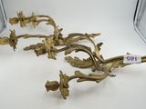 paire d'appliques murales anciennes en laiton avec fleurs et feuilles