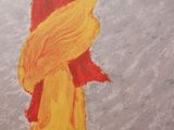 a painting of a red and yellow umbrella on a pole
