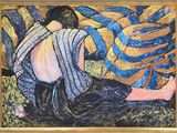 un tableau représentant une femme assise sur un canapé