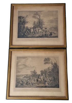 deux reproductions encadrées représentant un paysage avec un homme à cheval et une femme à cheval