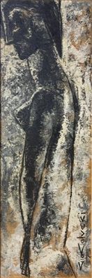 une image représentant un tableau d'une femme en noir et blanc