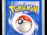 the pokemon card is in a clear plastic holder on a black background