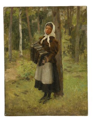une image représentant un tableau où l'on voit une femme debout dans les bois