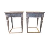 pair of antique painted side tables with turned legs and drawers