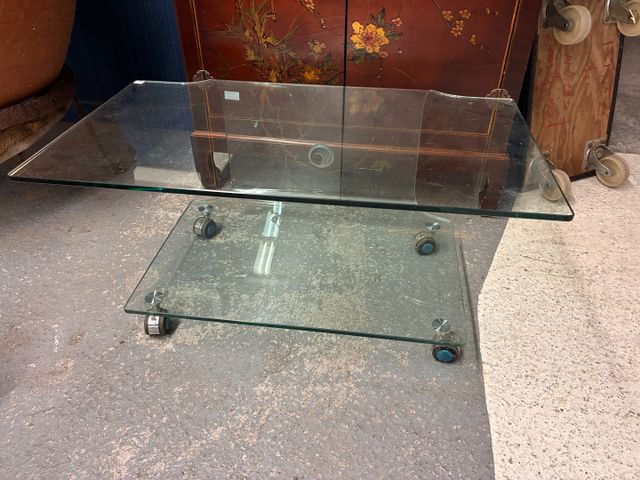 Table basse en verre à 2 plateaux H : 42 x 90 x 54