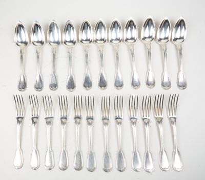 a lot of silver spoons and forks on the table
