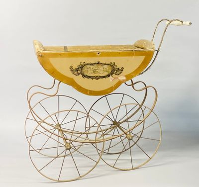 GRAND LANDAU ANCIEN en bois et métal pour poupée ancienne fin XIXème