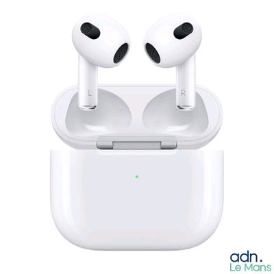 an image of a pair of airpods sitting on top of a white box