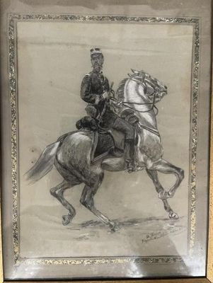 tableau représentant un homme à cheval, encadré et accroché au mur