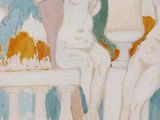an image of a painting of a woman sitting on a balcony