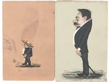 une image représentant le dessin d'un homme en costume et d'un homme portant un chapeau de paille