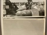 two black and white photos of a man sitting on top of an airplane
