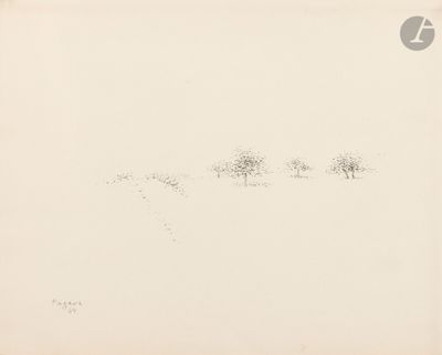 une image représentant un dessin d'un groupe d'arbres dans un champ