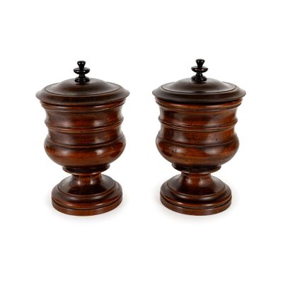 pair of antique wooden salt and pepper shakers