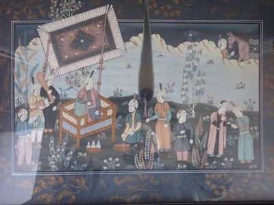 ASIE, peinture persane représentant une scène animée avec un…