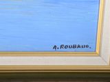 l'image d'une peinture représentant un bateau dans un plan d'eau