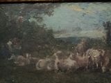 a painting of a herd of sheep in a field