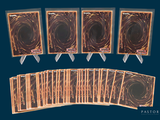 six cards of different shapes and sizes on a blue background