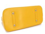 yellow leather pencil case with two compartments on a white background