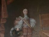 un tableau représentant un homme en costume tenant un sac