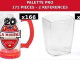 a glass mug and a glass mug with a red handle