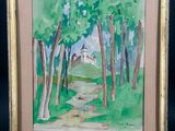 an image of a painting of a path in the woods