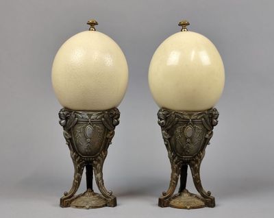 pair of antique brass and ivory glass table lamps