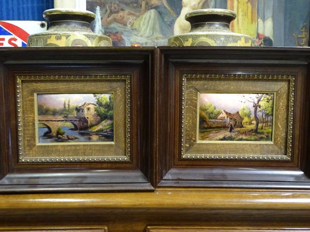 En pensant, 2 émaux de Limoges de Thournieux : « le pont » et « l...