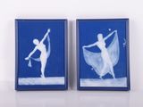 two framed pictures of a ballerina and a dancer on a blue background