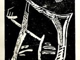 a black and white drawing of a man holding a guitar