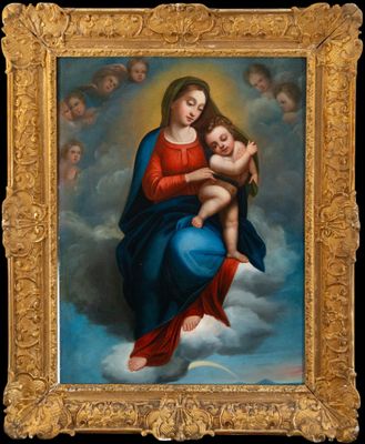 a painting of a woman holding a child in her arms