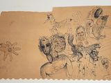a drawing on a piece of paper with a drawing of a woman and a man