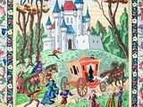 un tableau représentant une scène médiévale avec un château en arrière-plan