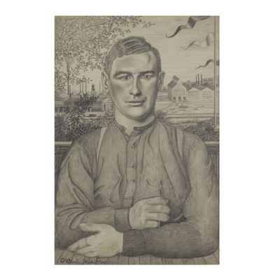 portrait of a man with a cigarette in his hand and birds flying in the background