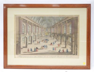 framed picture of a painting of people in a building with a clock
