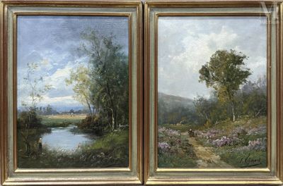 deux tableaux représentant une rivière et des arbres, avec le ciel en arrière-plan