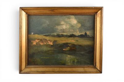 une image représentant un tableau représentant un paysage avec des vaches dans un champ