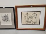 deux dessins encadrés représentant un homme et une femme