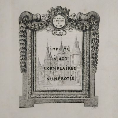 drawing of a picture frame with a picture of a castle in the background