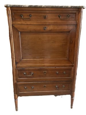 an image of a wooden cabinet with marble top on a white background