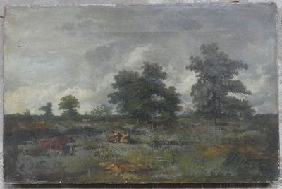 ECOLE FRANCAISE, "Pâturage", huile sur toile (accidents), 33…