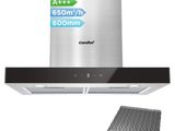 a close up of a stainless steel range hood with a black cover