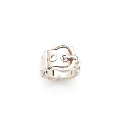 silver plated ring with a smiling face on the front