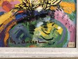 a painting of flowers in a vase on a table