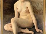 an image of a painting of a nude woman sitting on a ledge