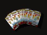 cinq paquets de cartes Pokémon sur fond noir