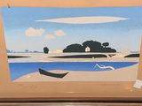 an image of a painting of a boat on a beach