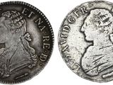 a silver coin with a woman on it and a crown on top of it
