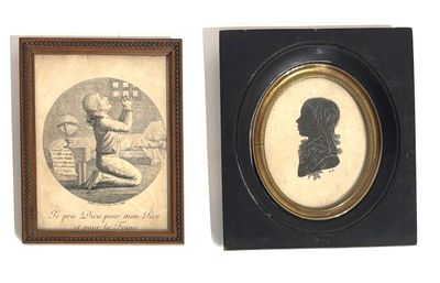 two framed pictures of a man and a woman sitting on a bench